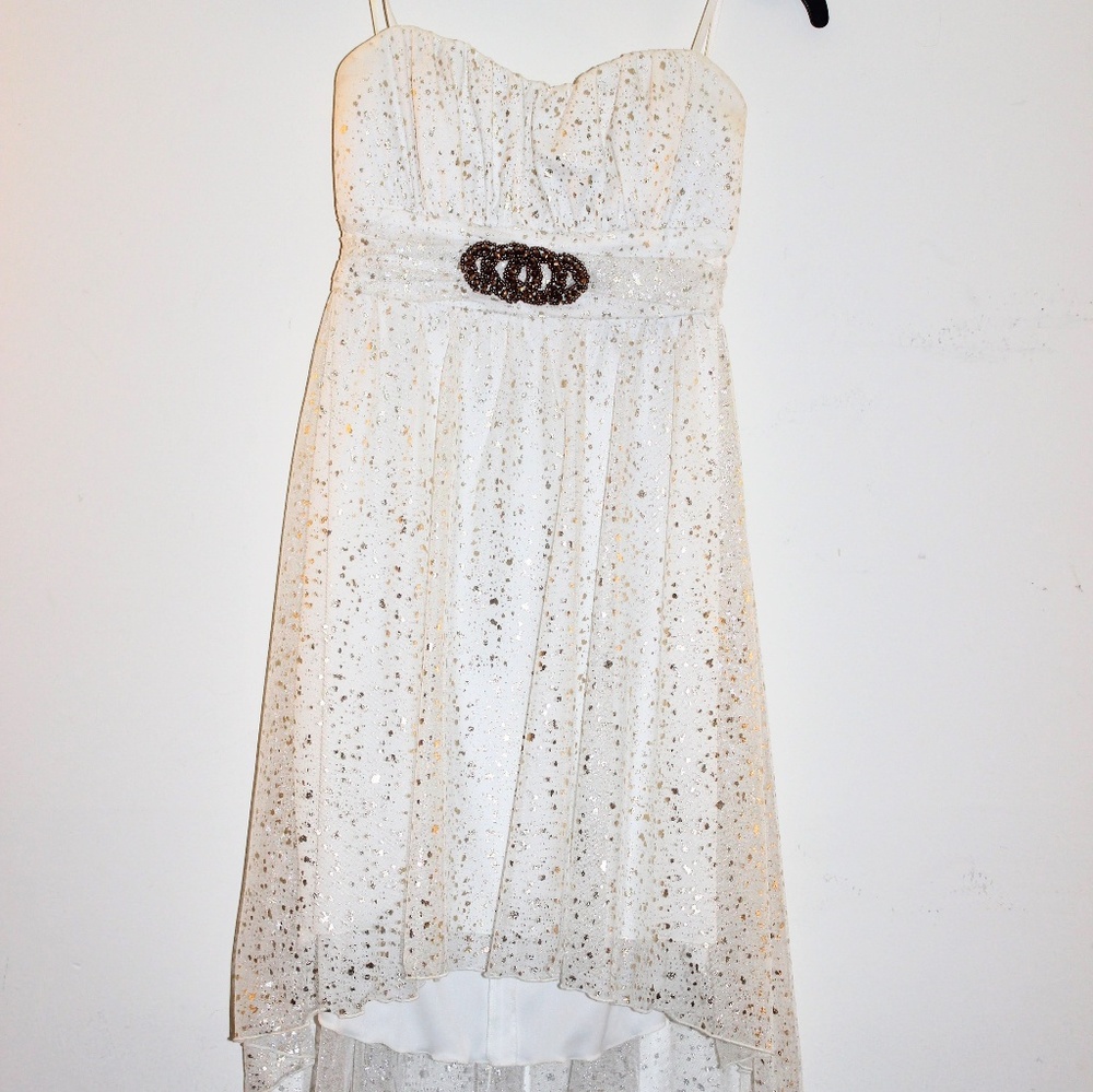 Gold Speckled Strapless High Low Cocktail Dress